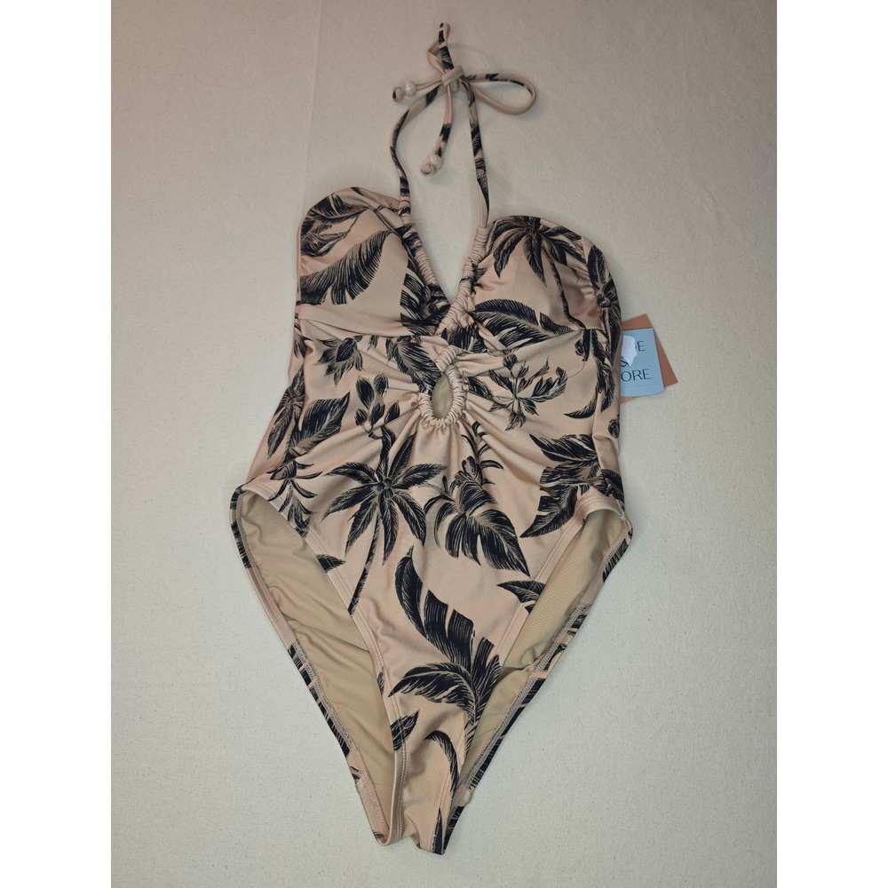Shade & Shore Tunneled Neckline One Piece Swimsuit Brown Large NWT